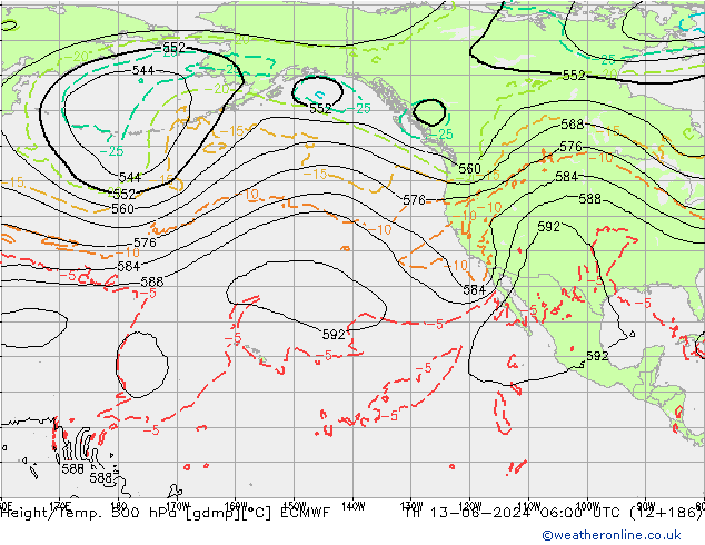 Z500/Rain (+SLP)/Z850 ECMWF Qui 13.06.2024 06 UTC