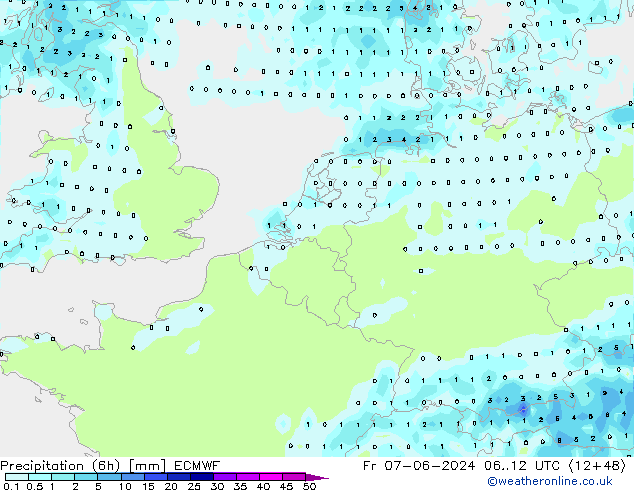 Nied. akkumuliert (6Std) ECMWF Fr 07.06.2024 12 UTC