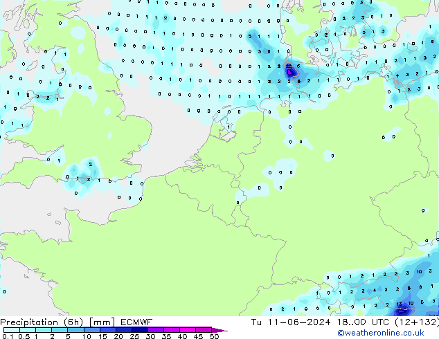 Z500/Rain (+SLP)/Z850 ECMWF Út 11.06.2024 00 UTC