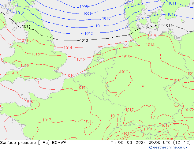 Surface pressure ECMWF Th 06.06.2024 00 UTC