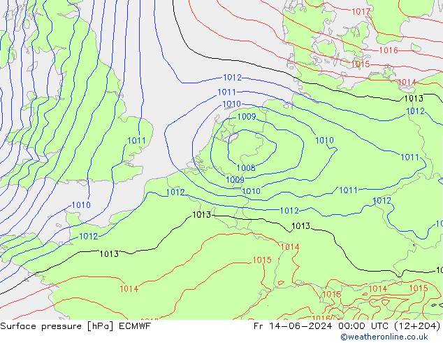 Surface pressure ECMWF Fr 14.06.2024 00 UTC