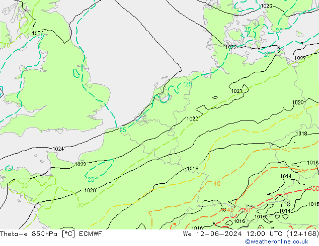 Theta-e 850hPa ECMWF wo 12.06.2024 12 UTC