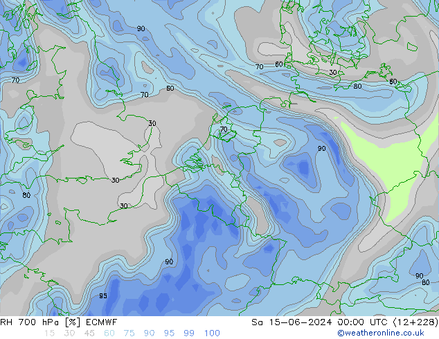 RH 700 hPa ECMWF So 15.06.2024 00 UTC