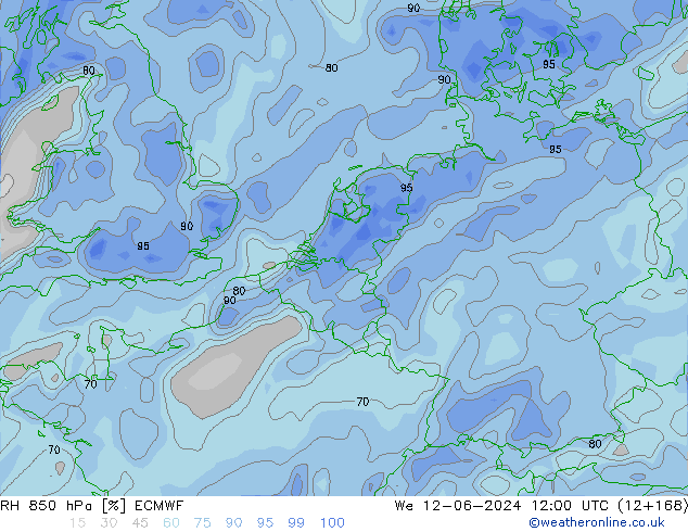 RH 850 hPa ECMWF Qua 12.06.2024 12 UTC