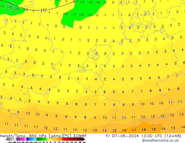 Z500/Rain (+SLP)/Z850 ECMWF ven 07.06.2024 12 UTC