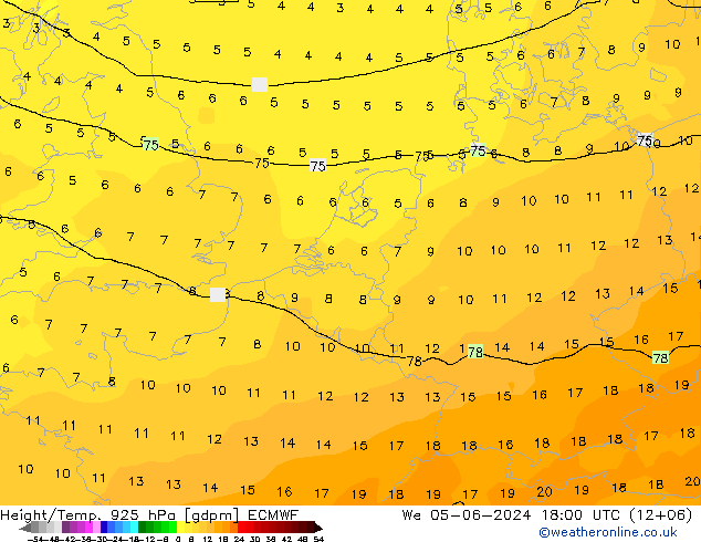 Height/Temp. 925 hPa ECMWF We 05.06.2024 18 UTC