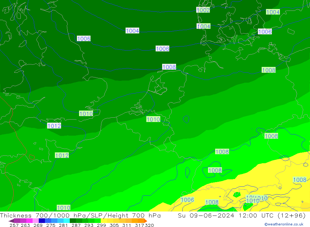 Thck 700-1000 hPa ECMWF  09.06.2024 12 UTC