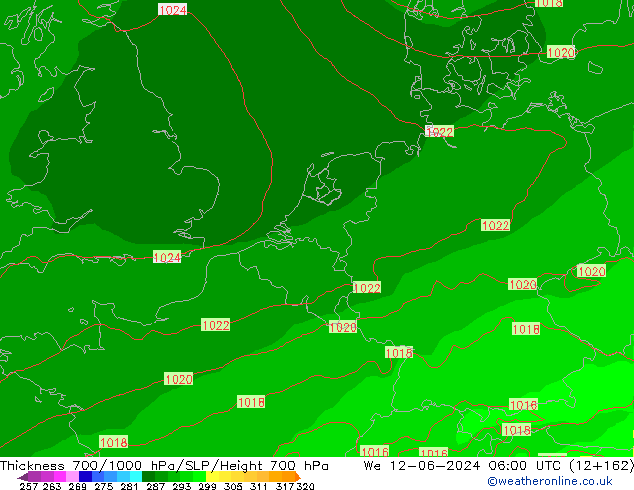 Thck 700-1000 hPa ECMWF We 12.06.2024 06 UTC