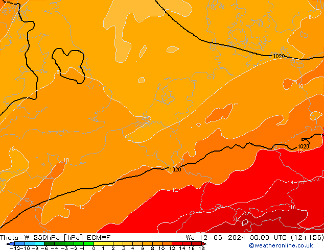 Theta-W 850hPa ECMWF mié 12.06.2024 00 UTC