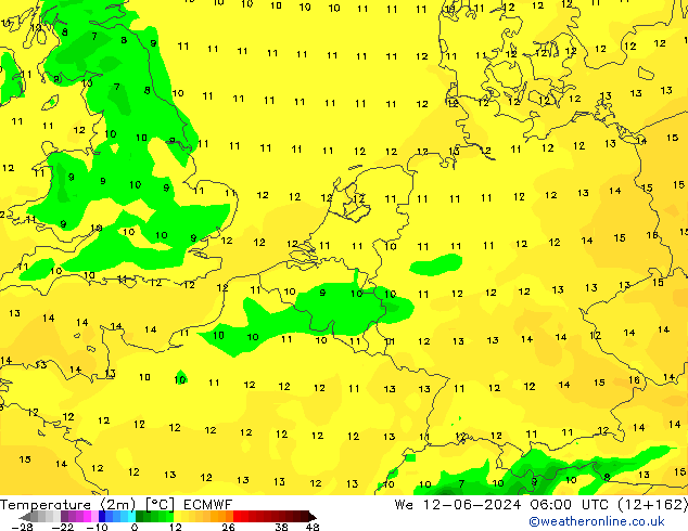 Temperature (2m) ECMWF We 12.06.2024 06 UTC