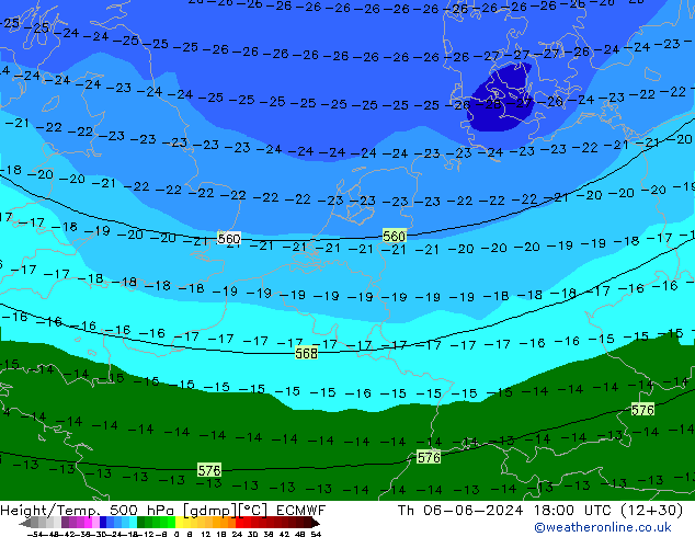 Z500/Rain (+SLP)/Z850 ECMWF Do 06.06.2024 18 UTC