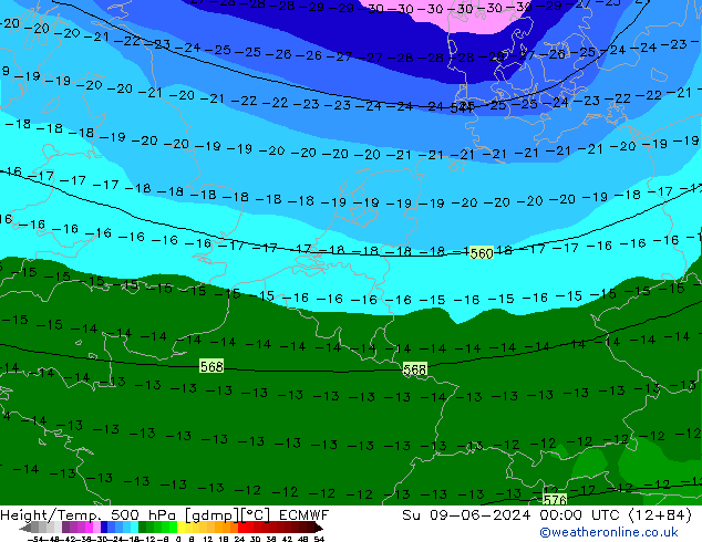 Z500/Rain (+SLP)/Z850 ECMWF dim 09.06.2024 00 UTC