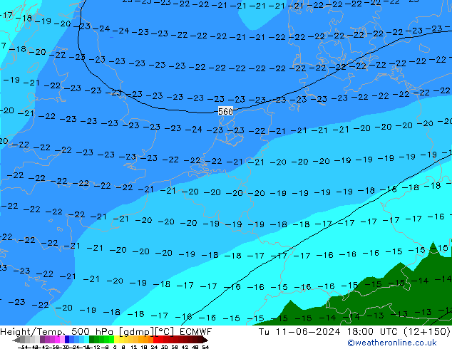 Z500/Rain (+SLP)/Z850 ECMWF вт 11.06.2024 18 UTC