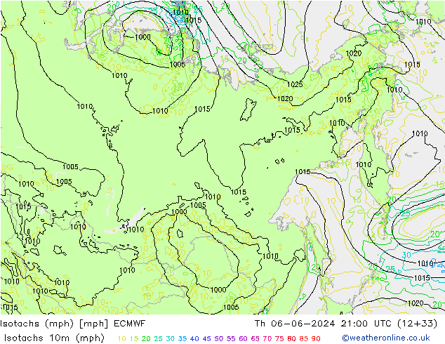 Isotachs (mph) ECMWF gio 06.06.2024 21 UTC