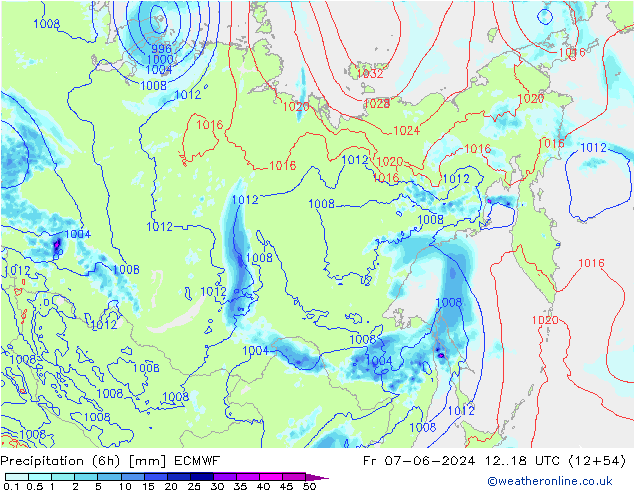 Z500/Rain (+SLP)/Z850 ECMWF Fr 07.06.2024 18 UTC