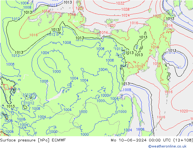 Luchtdruk (Grond) ECMWF ma 10.06.2024 00 UTC