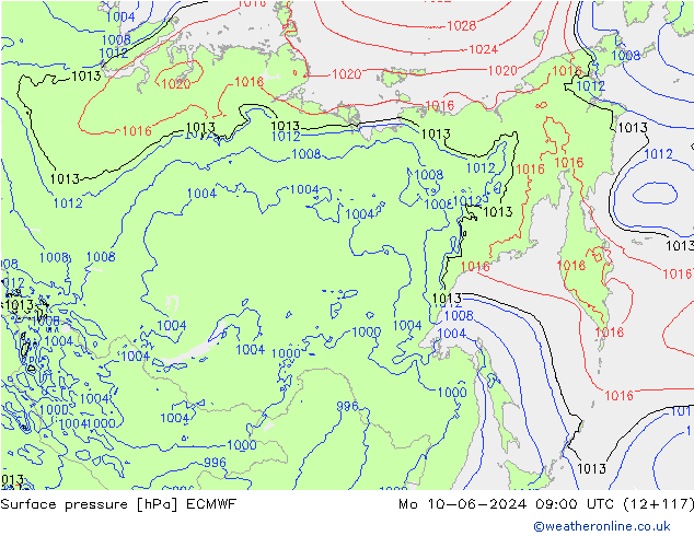 Surface pressure ECMWF Mo 10.06.2024 09 UTC