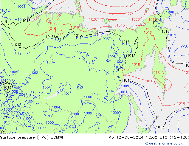 Atmosférický tlak ECMWF Po 10.06.2024 12 UTC