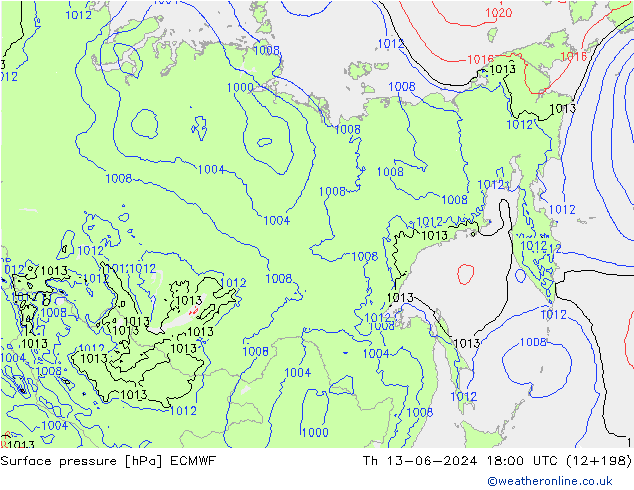 Bodendruck ECMWF Do 13.06.2024 18 UTC