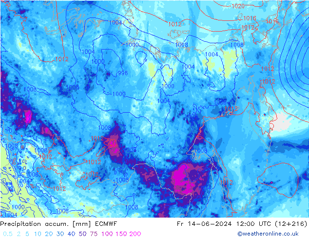 Precipitación acum. ECMWF vie 14.06.2024 12 UTC