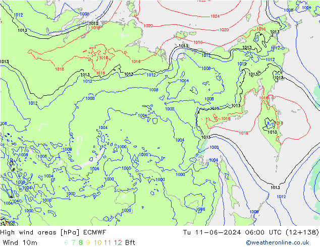 High wind areas ECMWF  11.06.2024 06 UTC