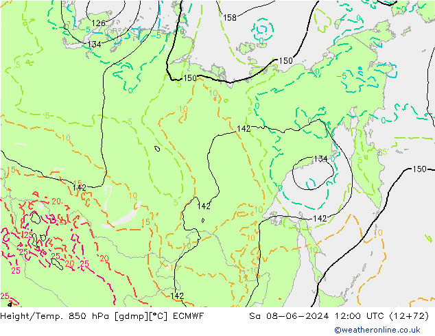 Z500/Rain (+SLP)/Z850 ECMWF so. 08.06.2024 12 UTC