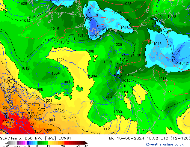 SLP/Temp. 850 hPa ECMWF pon. 10.06.2024 18 UTC