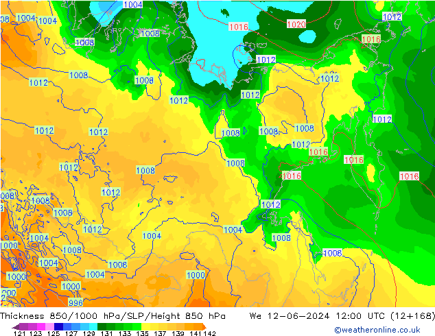 Thck 850-1000 гПа ECMWF ср 12.06.2024 12 UTC