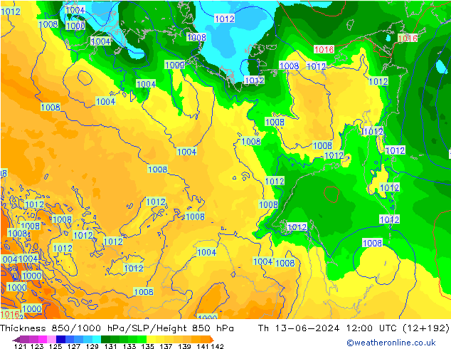 Thck 850-1000 hPa ECMWF  13.06.2024 12 UTC