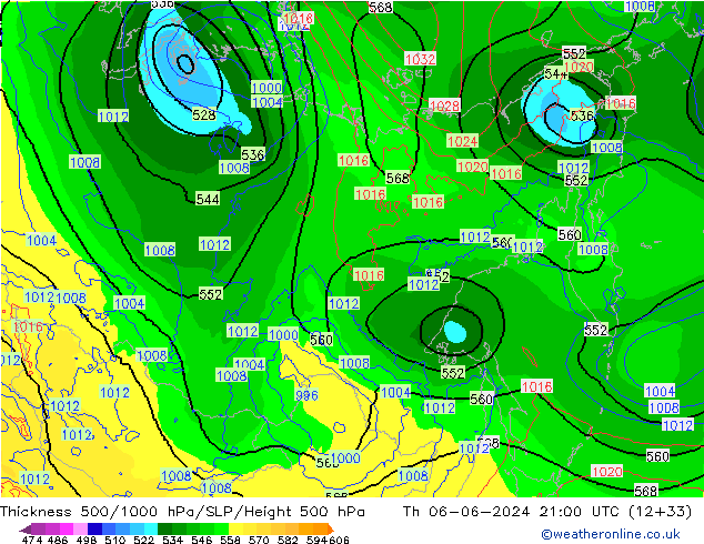 Dikte 500-1000hPa ECMWF do 06.06.2024 21 UTC