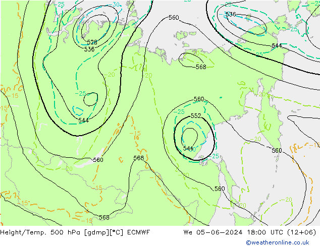 Hoogte/Temp. 500 hPa ECMWF wo 05.06.2024 18 UTC