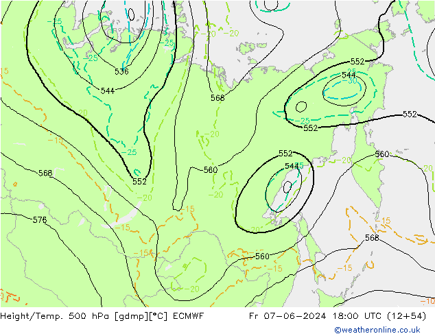 Z500/Rain (+SLP)/Z850 ECMWF Fr 07.06.2024 18 UTC