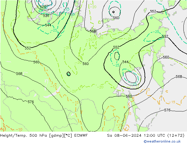 Z500/Rain (+SLP)/Z850 ECMWF so. 08.06.2024 12 UTC