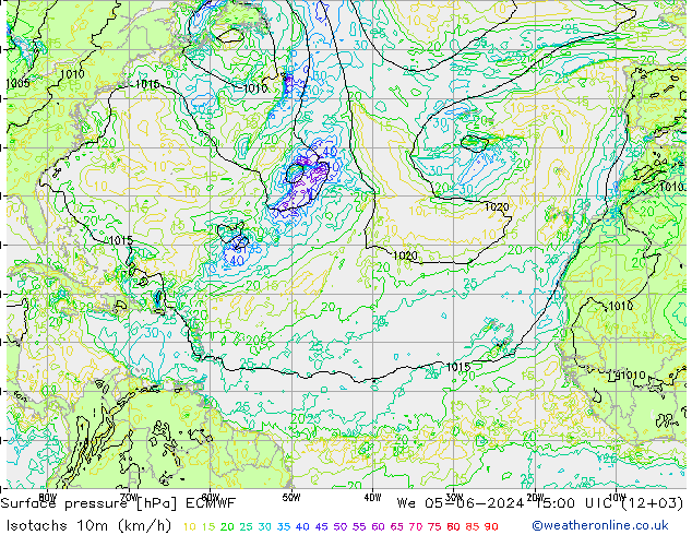 Isotaca (kph) ECMWF mié 05.06.2024 15 UTC