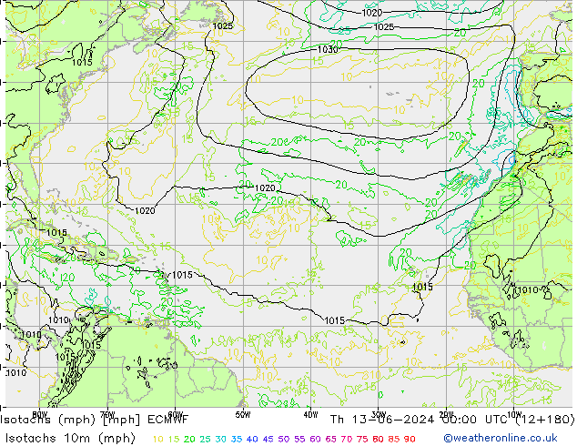 Eşrüzgar Hızları mph ECMWF Per 13.06.2024 00 UTC