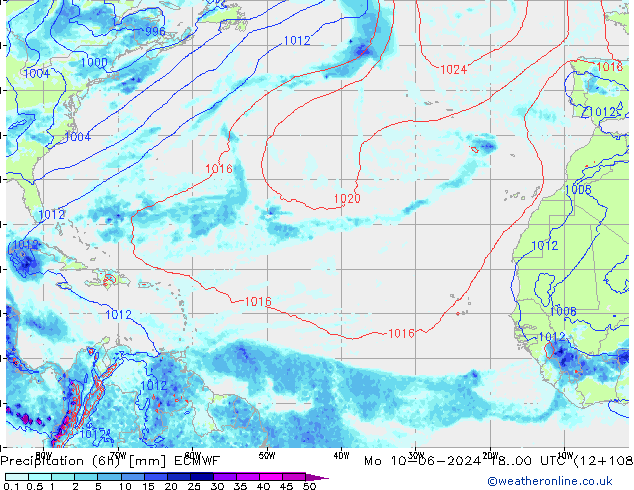 Précipitation (6h) ECMWF lun 10.06.2024 00 UTC