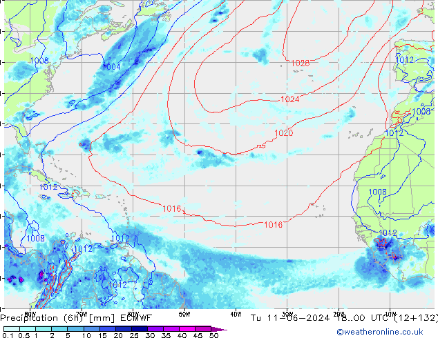 Z500/Rain (+SLP)/Z850 ECMWF вт 11.06.2024 00 UTC