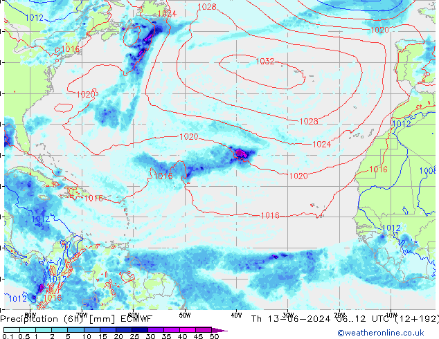 Z500/Rain (+SLP)/Z850 ECMWF Th 13.06.2024 12 UTC