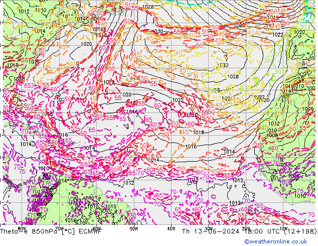 Theta-e 850hPa ECMWF  13.06.2024 18 UTC