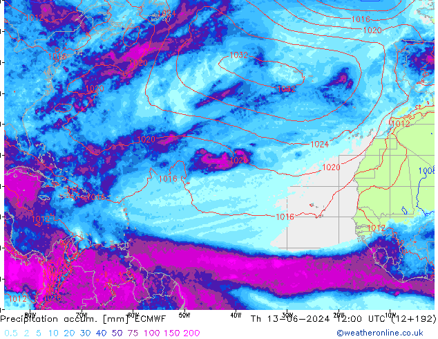 Precipitation accum. ECMWF  13.06.2024 12 UTC