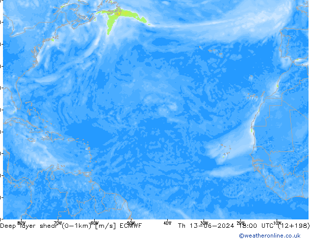 Deep layer shear (0-1km) ECMWF  13.06.2024 18 UTC