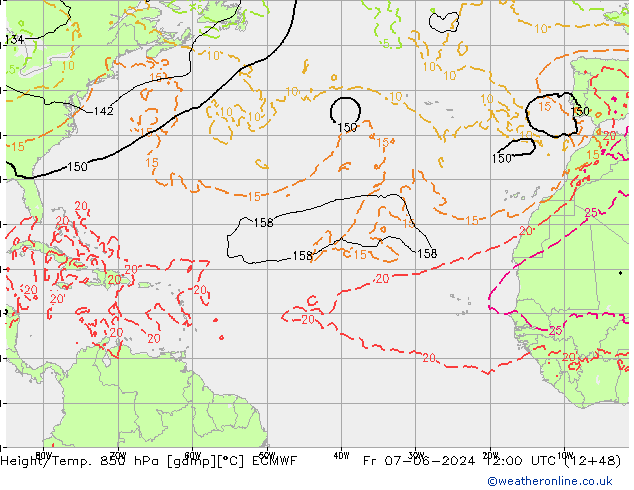 Height/Temp. 850 hPa ECMWF Fr 07.06.2024 12 UTC