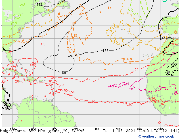 Height/Temp. 850 hPa ECMWF Tu 11.06.2024 12 UTC