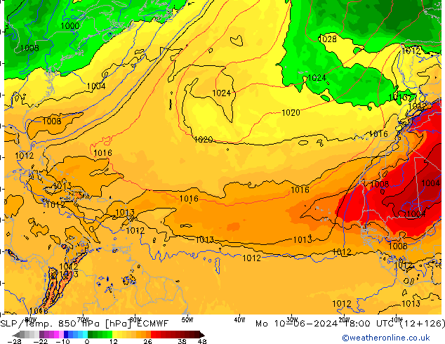 SLP/Temp. 850 hPa ECMWF Mo 10.06.2024 18 UTC