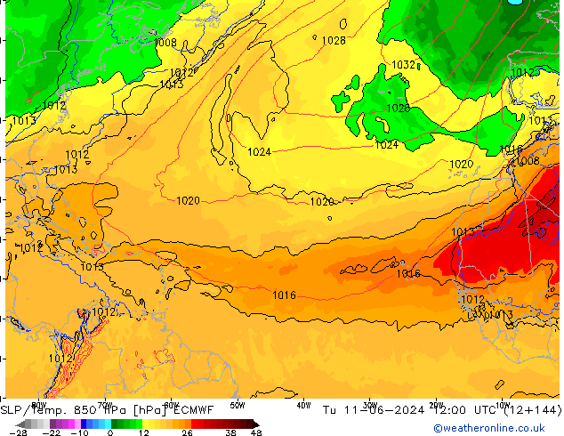 850 hPa Yer Bas./Sıc ECMWF Sa 11.06.2024 12 UTC