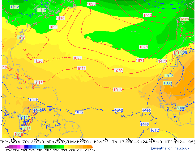 Thck 700-1000 hPa ECMWF  13.06.2024 18 UTC