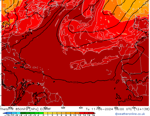 Theta-W 850hPa ECMWF Tu 11.06.2024 06 UTC