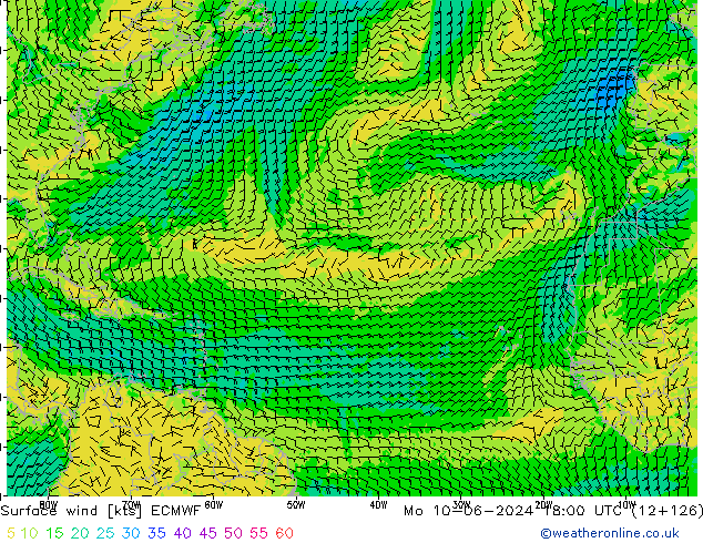 Vent 10 m ECMWF lun 10.06.2024 18 UTC