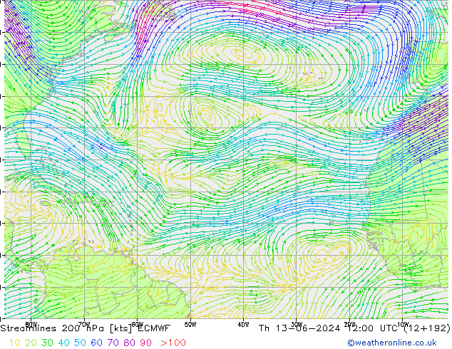 ветер 200 гПа ECMWF чт 13.06.2024 12 UTC