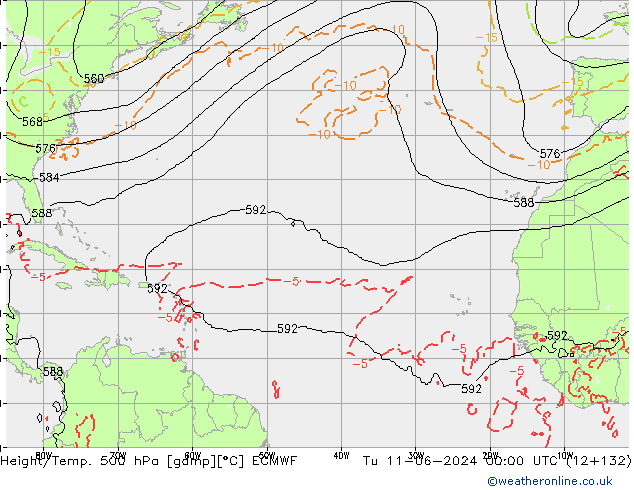 Z500/Rain (+SLP)/Z850 ECMWF вт 11.06.2024 00 UTC